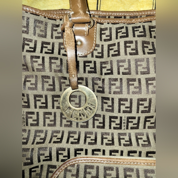 SALE! FENDI Zucchino Light Brown Canvas Leather Trim  Small Tote - Picture 5 of 10